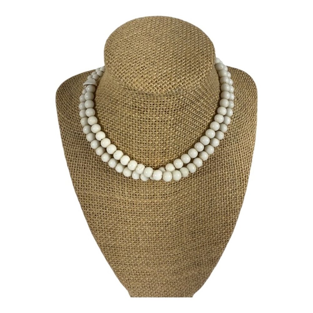 Vintage White Beaded Double‎ Necklace
